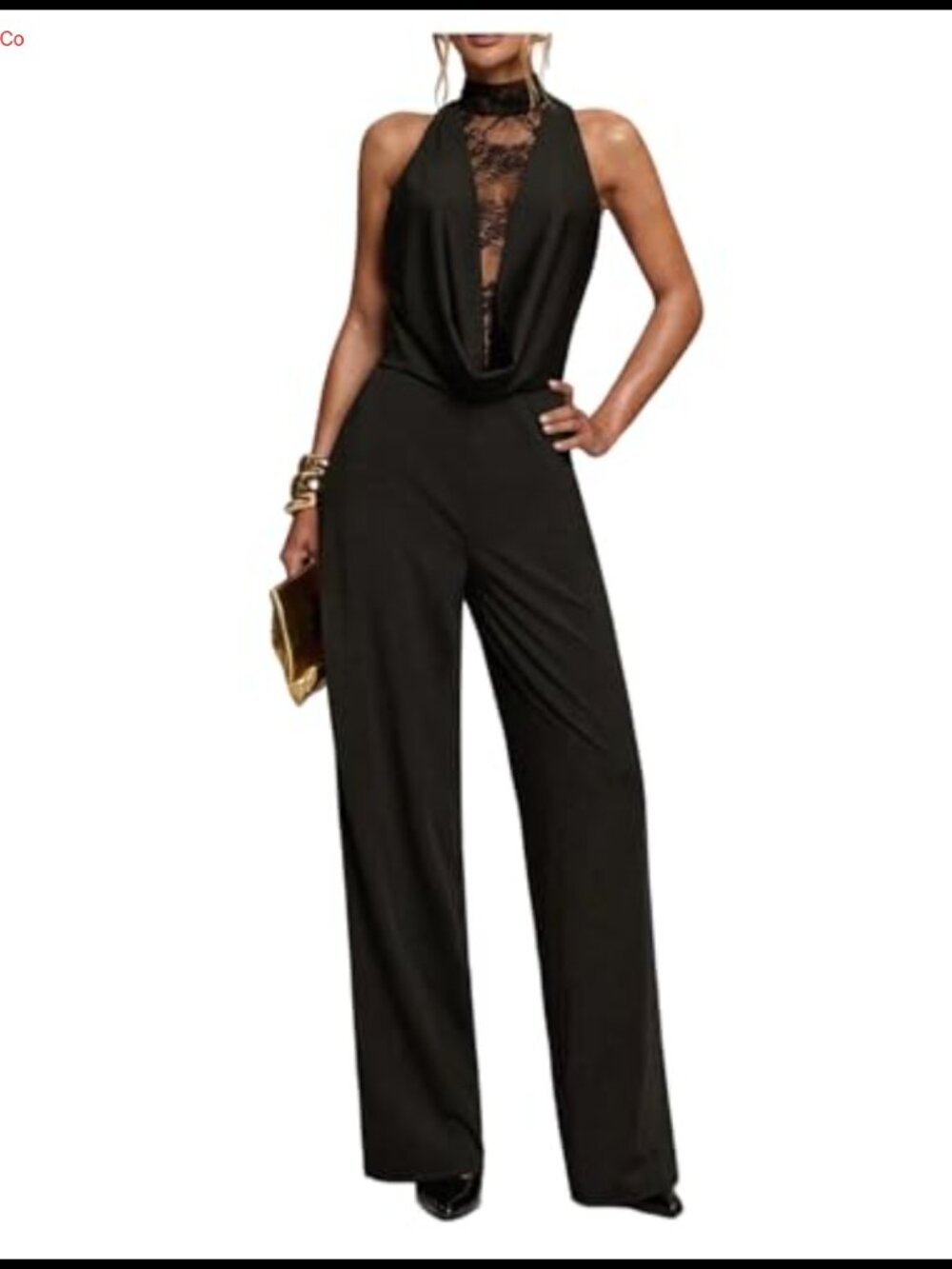 Sleeveless Lace Jumpsuit Draped Wide Leg Pants Business Cocktail